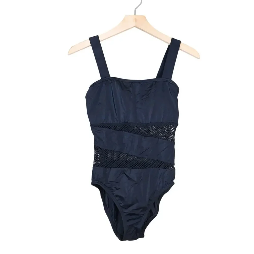 DKNY Swim Women's 10 Black Mesh One Piece Swimsuit with Classic Tank Design - Picture 2 of 9